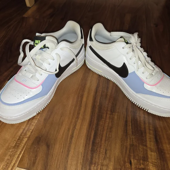 Nike Air Force 1 White Sneakers with Pink and Blue Accents - Picture 4 of 12